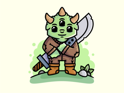 Forest monster character eyes forest hiwow horns illustration monster print sword warrior