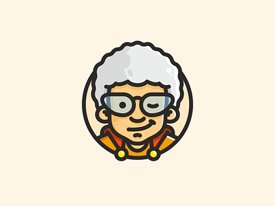 Grandmother badge character cloak glasses grandmother hairstyle hero logo man superhero