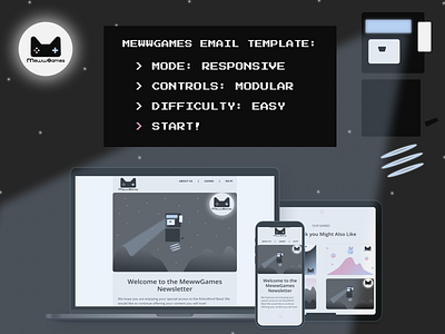 MEWWGAMES | EMAIL TEMPLATE design email design email marketing email template game studio games indie games mailchimp mailchimp template modular stampready