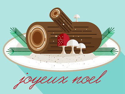 Joyeux Noel bouche de noel christmas flat french holiday mushroom pine vector yule log