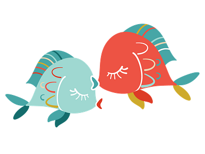 Kissing Fish fish illustration kiss rainbow vector