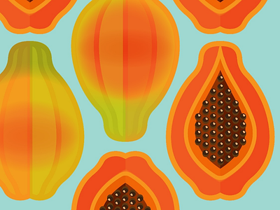 Papayas flat orange papaya seeds tropical fruit vector