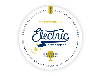 Electric City Brewing Coaster branding brewery coaster hand lettering logo typography