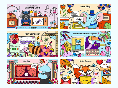 Padlet Gazette Banners animals banner blog character design cute flat illustration kids vector