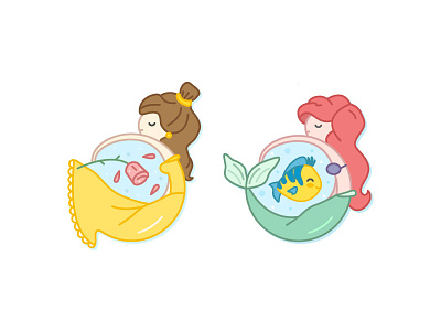 Belle & Ariel ariel beauty and the beast belle cute disney icons mermaid princess the little mermaid vector