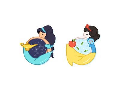 Jasmine & Snow White aladdin cute disney disney princess flat icons jasmine snow white vector
