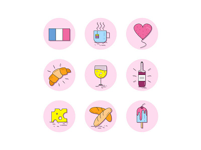 Around the World: French cheese croissant cuisine food french french food icon set icons international kitchen wine