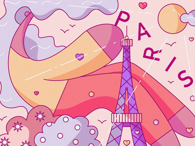 Paris cute eiffel tower flat france french hiwow illustration love paris parisian romance tour guide tourism travel