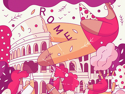 Rome character design colosseum cute hiwow illustration italy pizza postcard rome tourism travel vacation