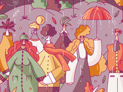 Autumn Lookbook autumn character design clothes coat cold fashion flat hiwow illustration lookbook october rain style vector windy