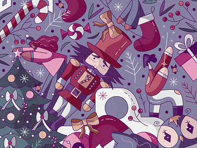 Christmas candy character design characters christmas christmas tree cute december flat hiwow holiday illustration nutcracker sock vector winter xmas