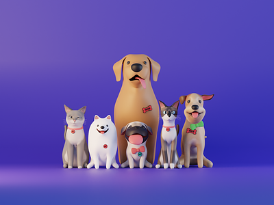 Familinha Buscapata 3d modeling blender cat dog