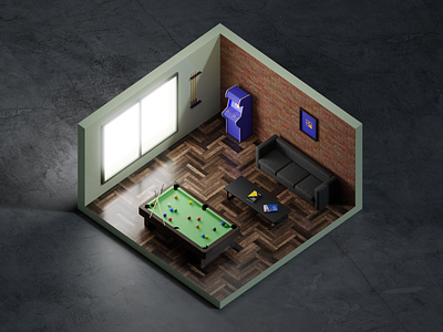 Isometric Play Room 3d modeling arcade blender couch isometric pool room