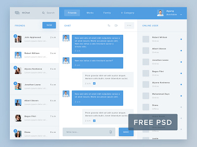 HiChat - Free PSD blue category chat form free mail new online psd search