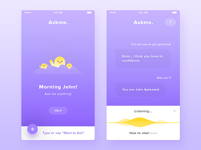 Askme. app ask character flat freelance illustration modern purple voice