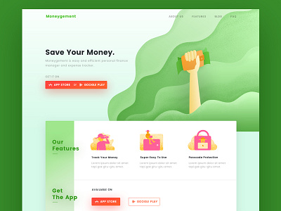 Money Manager Landing Page bank business easy to use finance green illustration landing page manager money ui ux web