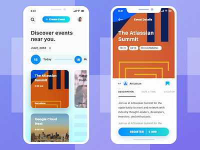 Discover Events Near You app blue business clean event iphone x mobile modern outstanding proffesional ui ux