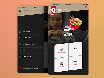 Dashboard and Sidebar flat food hamburger mobile order payment product quick restaurant ui ux