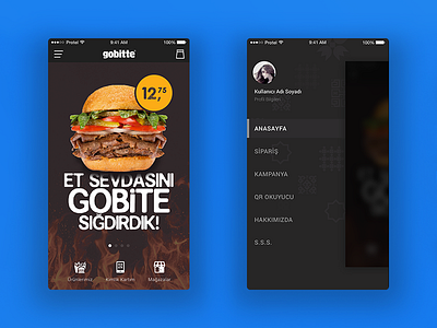 Dashboard and Sidebar flat food hamburger ios10 mobile order payment product restaurant ui ux