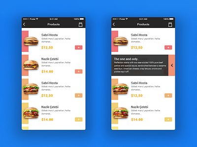 Products Details burger food hamburger menu mobile order payment product restaurant ui ux