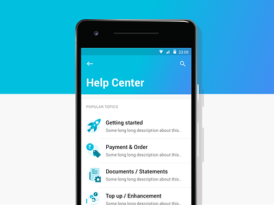 WIP: Help Center for Android application customer dashboard gradient help center helpdesk support tiles