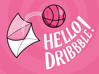 Hello Dribbble! basketball envelope first shot graphic design hand lettering illustration