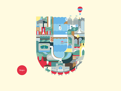 Dnipropetrovsk in the letter U building dnipro dnipropetrovsk flat illustration letter river u ukraine