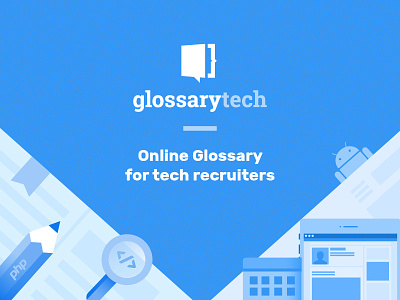 Web banner for for glossarytech banner blue book brace coding glossary illustration tech thinking web