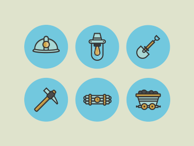 Mining Icons bulb clean helmet icons illustration lamp light minimal mining mining icons shovel tools