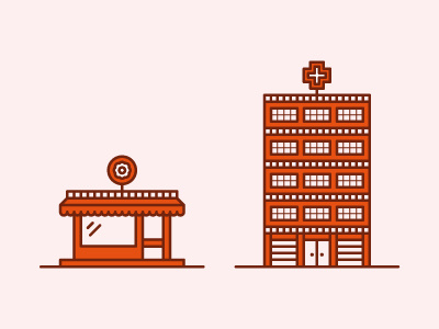 Buildings bakery buildings city colors donut doughnut hospital icons illustration vector