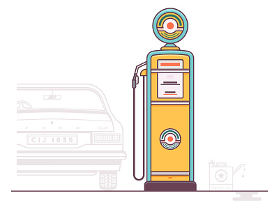 Filling Station car fuel gas illustration motor oil vector vintage