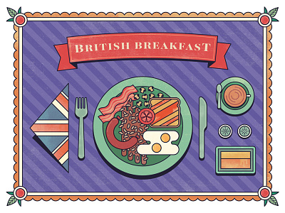British Breakfast bacon breakfast british butter eggs food illustration toast