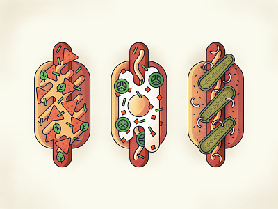 Hot Dogs! albahaca cheese food hot dog illustration leaves nachos pesto