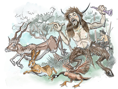 Pan. God of forest and streams editorial art humorous illustration illustration myth mythology