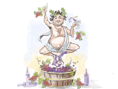 Dionysus. God of wine caricature editorial art humorous illustration mythology