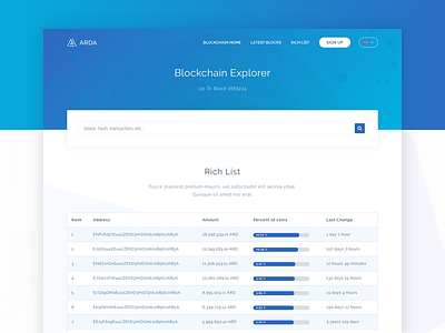 ICO Template - Block Explorer - Rich List - Blue bitcoin block explorer blockchain cryptocurrency envato explorer html ico template theme themeforest token