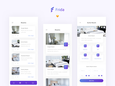 Frida - Sketch Hotel UI Kit booking holiday hostel hotel hotel app iphonex luxury motel reservation resort room tourism travel ui kit vacation