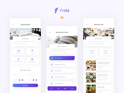 Frida - Sketch Hotel UI Kit booking holiday hostel hotel hotel app iphonex luxury motel reservation resort room tourism travel ui kit vacation