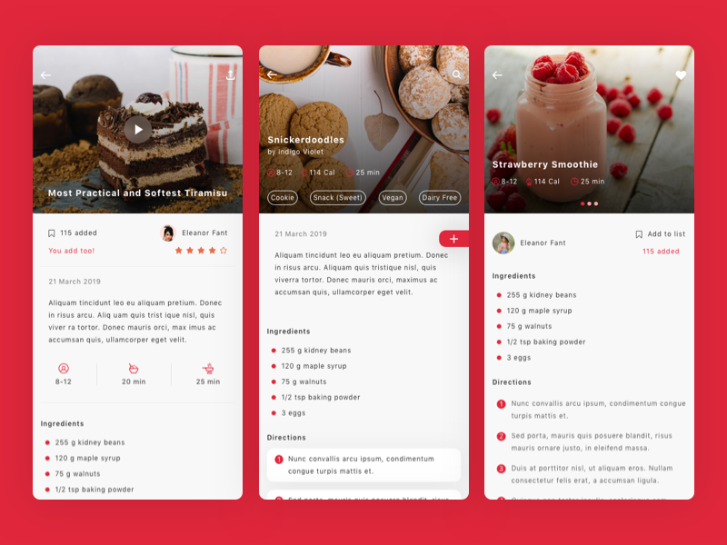 Roka - Recipes and Food Plan App UI Kit delicious recipe restaurant kitchen cooking chef app plan creative recipes food ui kit