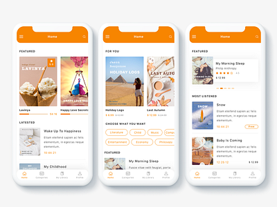 Meron - e-Book and Audio Book App UI Kit adobe xd audio book book book store e book ebook ecommerce shop social stream ui kit xd