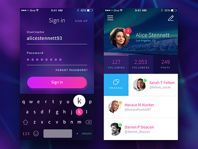 Sign in and Profile screens app design flat ios keyboard login mobile sign in ui ux