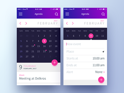 Calendar feature UI for iOS app agenda app calendar design events flat design ios mobile ui ux