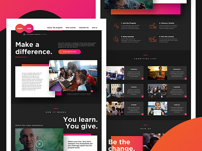 Learn One Give One — Pluralsight design education landing page onepage social responsibility ui user interface design