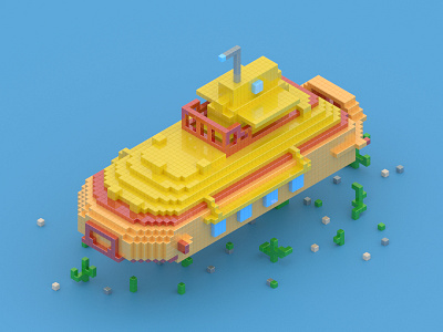 Yellow Submarine 3d pixel pixelart