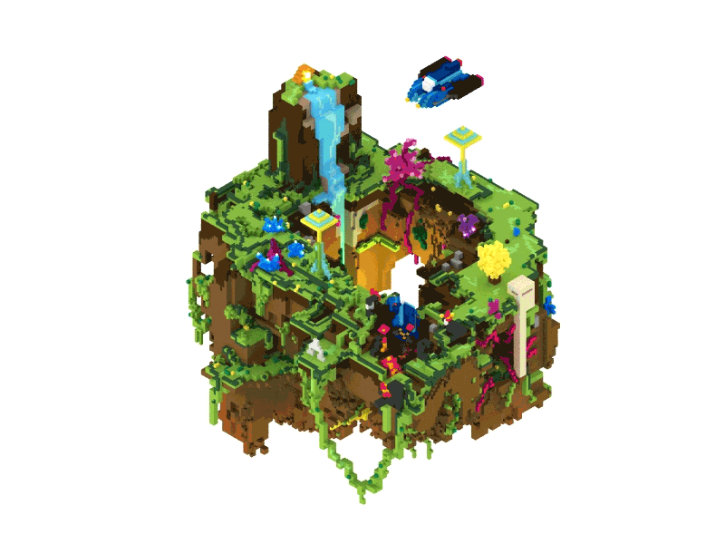 Living Island battle cosmic flying island pixel pixelart planet shuttle space voxel voxelart world