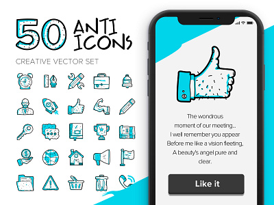 Anti-Icons draw drawing icon icons icons set line set vector