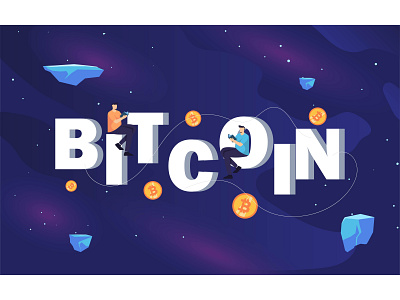 Bitcoin Space Illustration 3d animation bitcoin branding flat design graphic design illustration landing page design motion graphics nft spaceillustration ui ui ux website design workillustratio