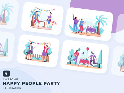 Happy People Party Illustration Concept animation beach bundle character character design christmas colourful flat design graphic design illustration landing page design merry christmas motion graphics new year party ui vector webs website design work