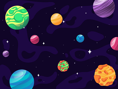 Amazing Planets in Space animation cartoon character colourfull earth flat design galaxy illustration rocket space ui vector website design