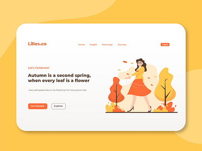 Amazing Autumn Illustration - Landing Page Design activity autumn character falls flat design hills holiday illustration landing page design landsccape leaves november tree ui vector website design woods